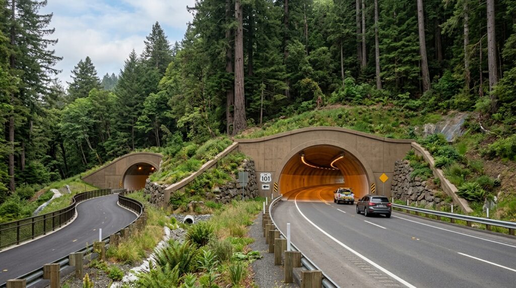 Conceptual highway tunnel portal planned for the Last Chance Grade U.S. 101 bypass